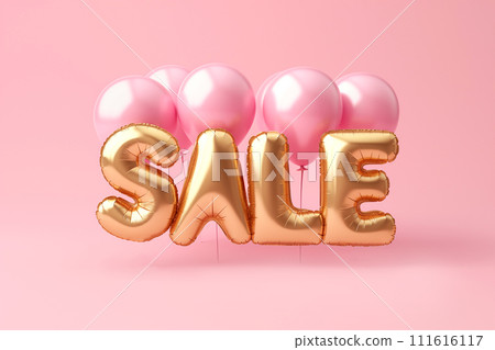 Word SALE made of golden inflatable balloons on pink background. Helium balloons gold foil forming word sale. Discount and advertisement, shopping sign for Black Friday Sale, special offer, copy space Word SALE made of golden inflatable balloons on pink background. Helium balloons gold foil forming word sale. Discount and advertisement, shopping sign for Black Friday Sale, special offer, copy space 111616117