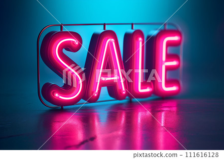 Neon pink sale sign. Pink glowing flash sale... - Stock  display picture 2