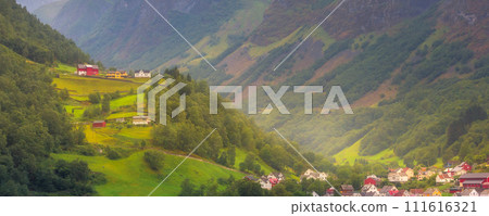 Norway village and fjord landscape 111616321