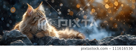 AI-generated content. Cat Lying in the Rain. Generative AI. 111616530