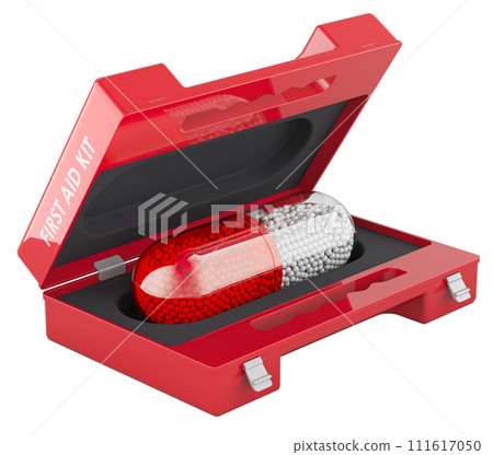 First Aid Kit with medicament capsule. 3D rendering 111617050