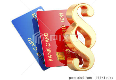Credit Bank Cards with section symbol, 3D rendering Credit Bank Cards with section symbol, 3D rendering 111617055