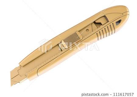 Golden Heavy Duty Utility Knife, 3D rendering Golden Heavy Duty Utility Knife, 3D rendering 111617057