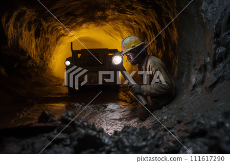 Coal mining. Underground Mining Loader in mine.  111617290
