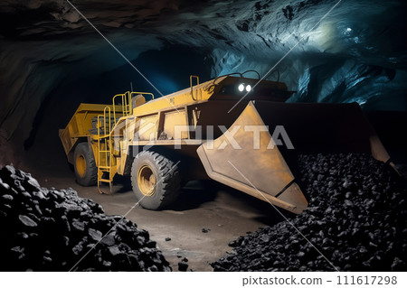 Coal mining. Underground Mining Loader in mine.  111617298