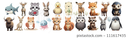 Adorable Cartoon Animals A Collection of Joyful and Colorful Characters from the Animal 111617435
