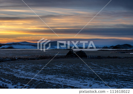 Sunset at the Myvatn lake, North Iceland 111618022