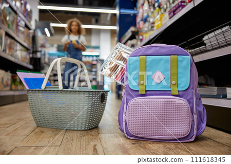 School supplies shopping at stationery store with focus on personal belongings School supplies shopping at stationery store with focus on personal belongings 111618345