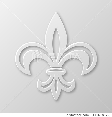 Vector Realistic Paper 3d Fleur De Lis Closeup on White Background. Heraldic Lily Sign, Vector Illustration 111618372