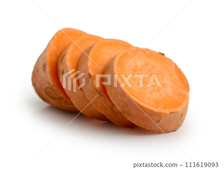 Set of fresh whole and sliced sweet potatoes Set of fresh whole and sliced sweet potatoes 111619093