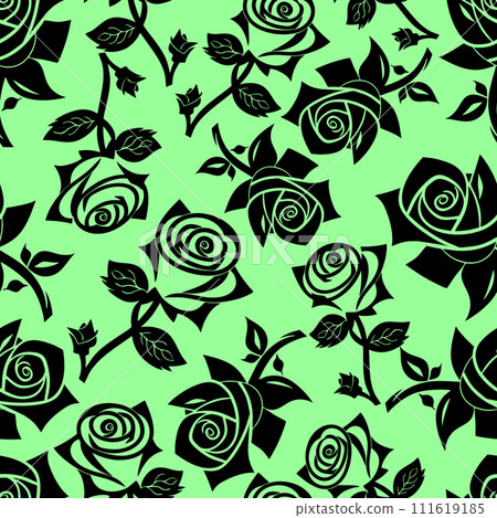 seamless graphic floral pattern black roses on green background, texture, design seamless graphic floral pattern black roses on green background, texture, design 111619185