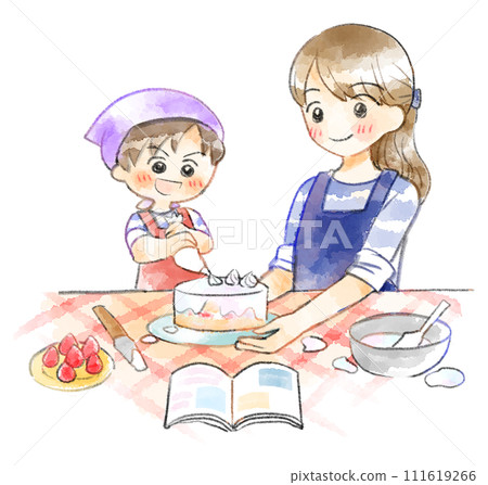 父母和孩子製作糖果的插圖 111619266