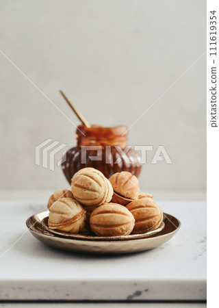 Homemade walnut shaped cookies with boiled condensed milk 111619354