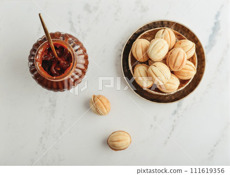 Homemade walnut shaped cookies with boiled condensed milk 111619356