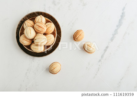 Homemade walnut shaped cookies with boiled condensed milk 111619359