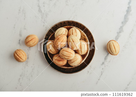 Homemade walnut shaped cookies with boiled condensed milk 111619362