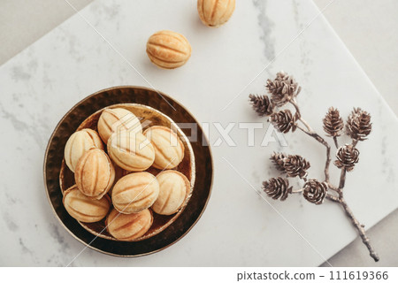 Homemade walnut shaped cookies with boiled condensed milk 111619366