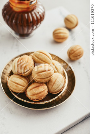 Homemade walnut shaped cookies with boiled condensed milk 111619370