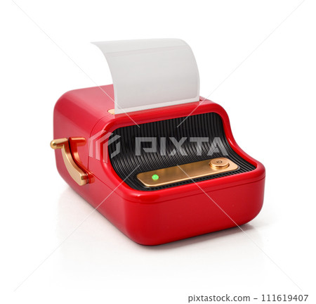 Small red printer for printing labels Small red printer for printing labels 111619407