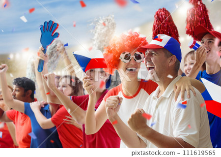 Czechia football team supporter on stadium. 111619565