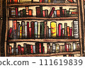 illustration of colorful bookshelves on the wall 111619839