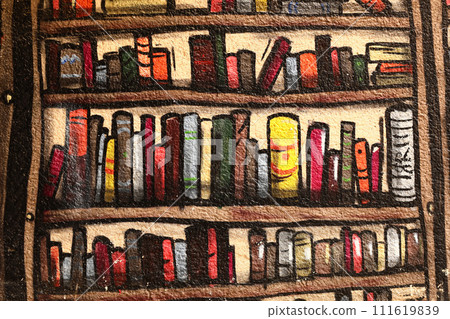 illustration of colorful bookshelves on the wall 111619839