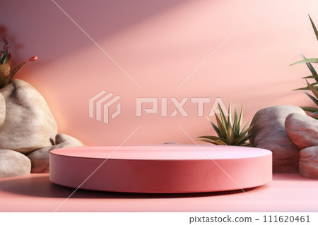 AI-generated content. Simple rock platform podium product for presentation skincare product background. Generative AI 111620461