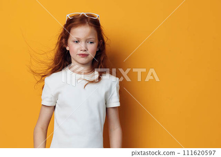 Caucasian girl cute pretty face beauty hair young little childhood person portrait fashion female 111620597