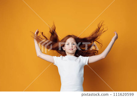 Portrait long girl model hair cute children small person kid female childhood 111620599