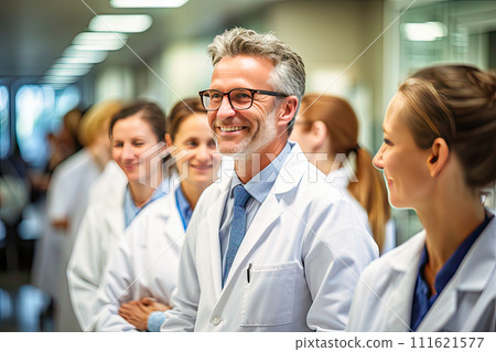 AI-generated content. group of smiling healthy 40 year old doctors with smile 111621577