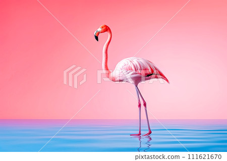 AI-generated content. Flamingo on Pink Background with copy-space. 111621670