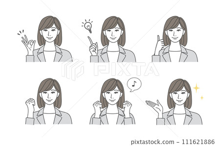 Pose illustration set of a young woman wearing a suit 111621886