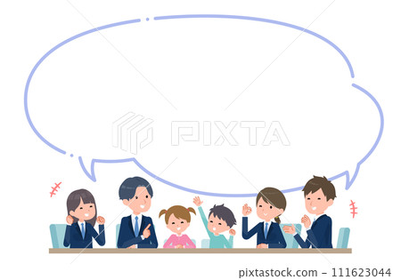 A group of young people with a fun atmosphere, with speech bubbles A group of young people with a fun atmosphere, with speech bubbles 111623044