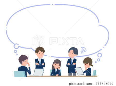 Students having a meeting with multiple people, troubles, with speech bubbles 111623049
