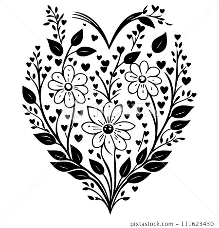 love heart flower floral valentine illustration sketch draw  111623430
