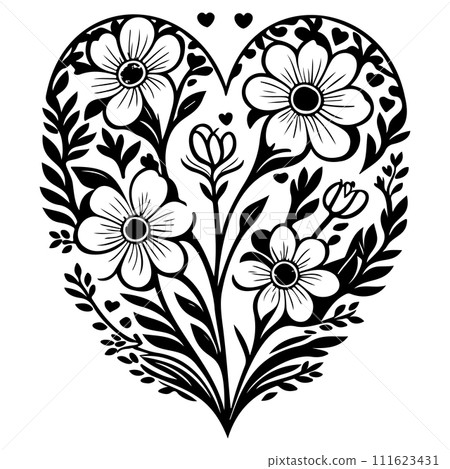 love heart flower floral valentine illustration sketch draw  111623431