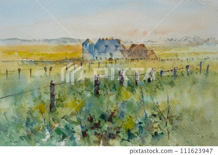 Provence region watercolor landscape painting 111623947