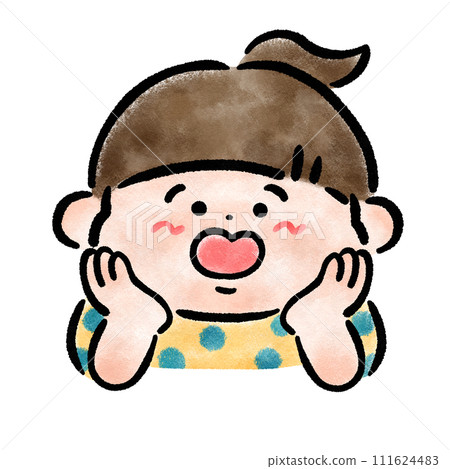 Hand-drawn illustration of a girl leaning on her chin 111624483
