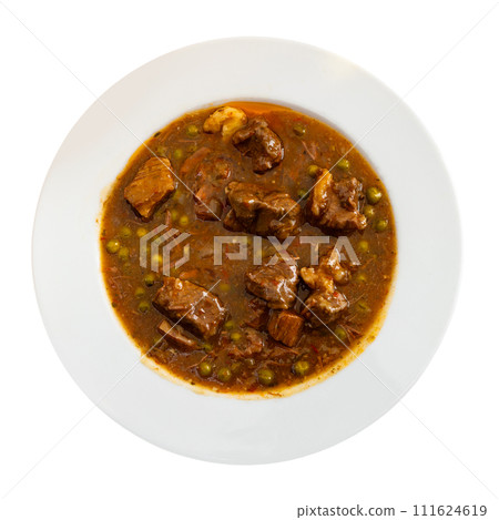 Stewed beef with vegetables (Ternera la Jardinera) - this is Spanish traditional meat dish 111624619