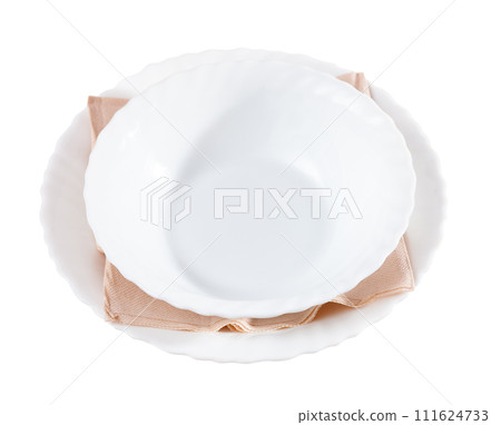 Dishes are prepared for meals on wooden table. 111624733