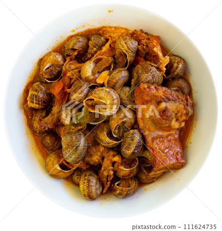Stewed snails with rabbit meat and sausages Stewed snails with rabbit meat and sausages 111624735