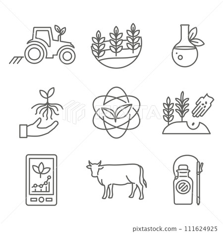 Sustainable Farming Icon Set with Maximizing Soil Coverage and Integrate Livestock-Examples for Regenerative Agriculture Icon Set 111624925