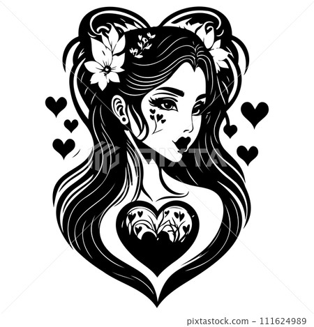 girl love heart valentine illustration sketch draw  111624989