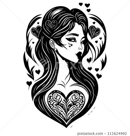 girl love heart valentine illustration sketch draw girl love heart valentine illustration sketch draw 111624992