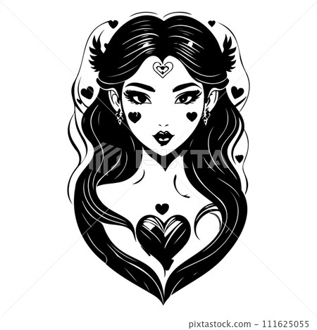 girl love heart valentine illustration sketch draw girl love heart valentine illustration sketch draw 111625055