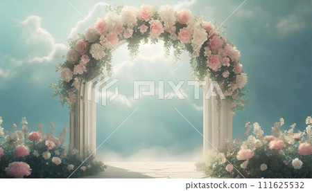 Mysterious flower arch landscape background frame illustration material AI generated image Mysterious flower arch landscape background frame illustration material AI generated image 111625532