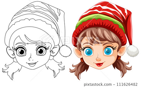 Festive Elf Girl Before and After Coloring Festive Elf Girl Before and After Coloring 111626482