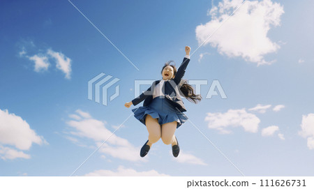 AI image generation jumping woman 111626731