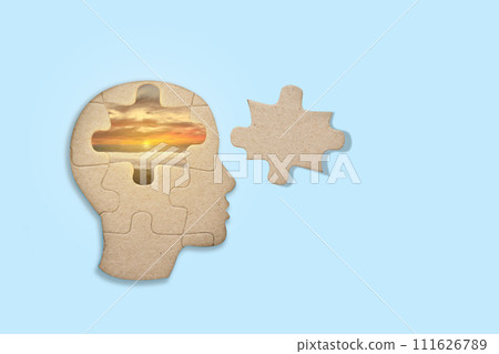 The missing piece of the head puzzle with a nature view The missing piece of the head puzzle with a nature view 111626789