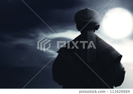 Muslim man raised her hands and prayed to Allah 111626884